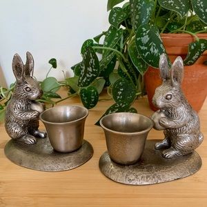 Pottery Barn Pewter Rabbit Candlestick Holders